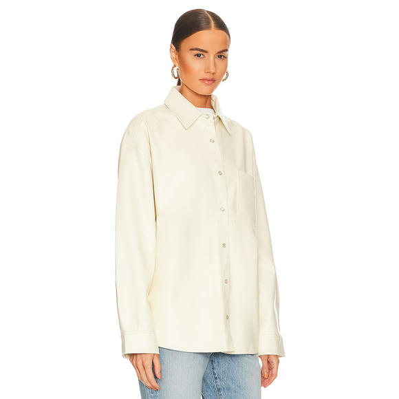 NWT WeWoreWhat Vegan Leather Overshirt Shacket Jacket Cream sz M $118 MSRP - Picture 2 of 8